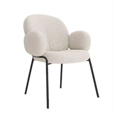 kopen Comfortabele lambswool gepoleerde eetstoel Boucle Wit gepoleerde accentstoel online vervaardiging