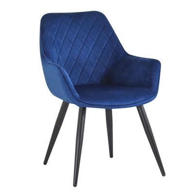 kopen Velvetblauwe gepoleerde eetstoelen met zwarte metalen benen online vervaardiging
