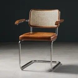 kopen Gepersonaliseerde cafe mid-century riet eetstoelen met roestvrijstalen frame online vervaardiging