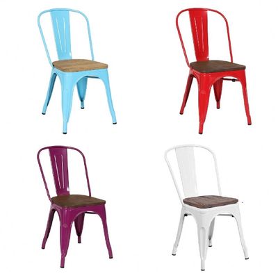 kopen Rood Blauw Stapelbare metalen eetstoelen voor buiten Antiek ijzer online vervaardiging