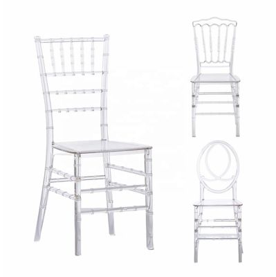 kopen PC / PP Plastic Verhuur Doorzichtig Kristal Napoleon Acryl Bruiloft Helder Chiavari Hotel Banketstoelen online vervaardiging