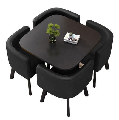 Zwarte vierkante eettafel zitplaatsen 4 kleine vierkante keukentafel met 4 stoelen