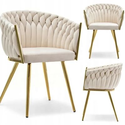 Geweven fluwelen stoel Creme Polstered Eetstoelen Voor slaapkamer