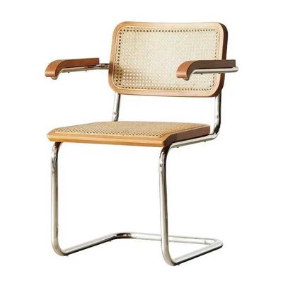 Mid Century Modern Rattan Eetstoelen Metalen Frame riet Rattan Eetstoel