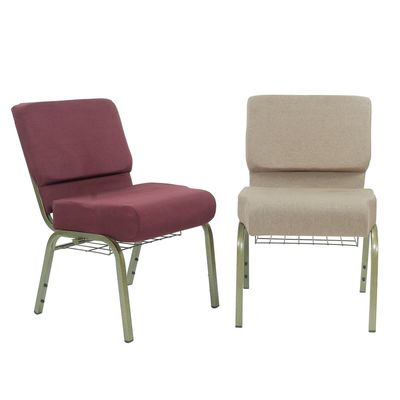 Goedkope stapelbare metalen benen kerkstoelen met gepoleerde navy blue stof